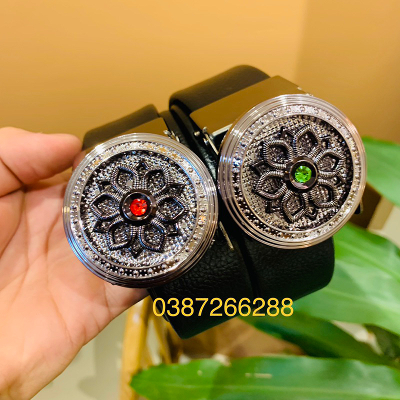 Thắt lưng mặt xoay đính màu đen mờ, Dây lưng xoay 360 thời trang