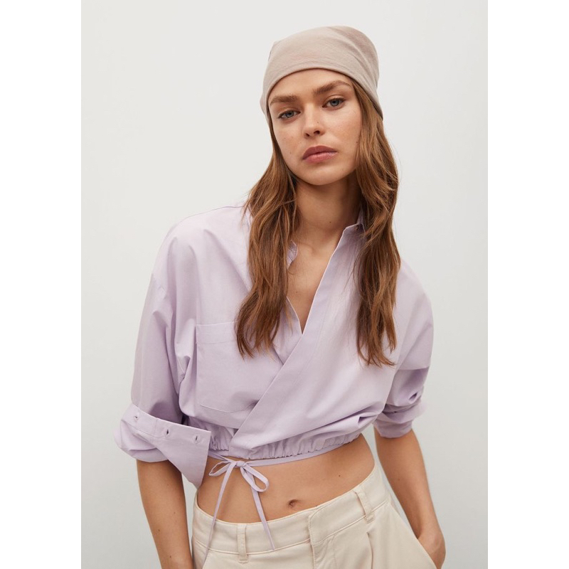 Áo sơ mi croptop buộc dây mango size L