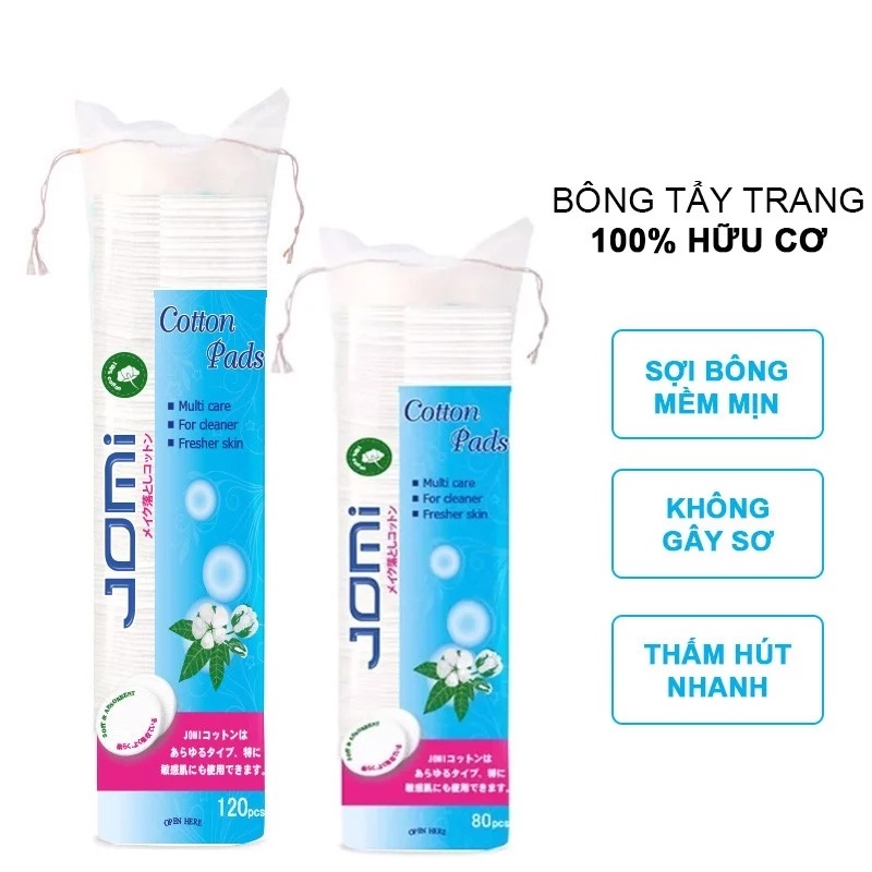 Bông tẩy trang Jomi Nhật Bản 100% cotton, tiết kiệm dung dịch 80 miếng / 120 miếng - Leaf Cosmetic