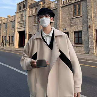 Áo khoác dạ nam nữ cổ bẻ from rộng phối màu tương phản, khoá kéo chất dạ ép lì dày dặn ấm áp phong cách hàn quốc