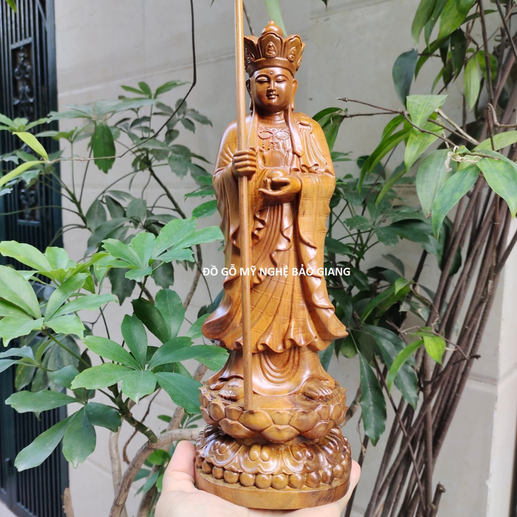 Tượng Phật Địa Tạng Vương Bồ Tát gỗ bách thơm cao 30 cm
