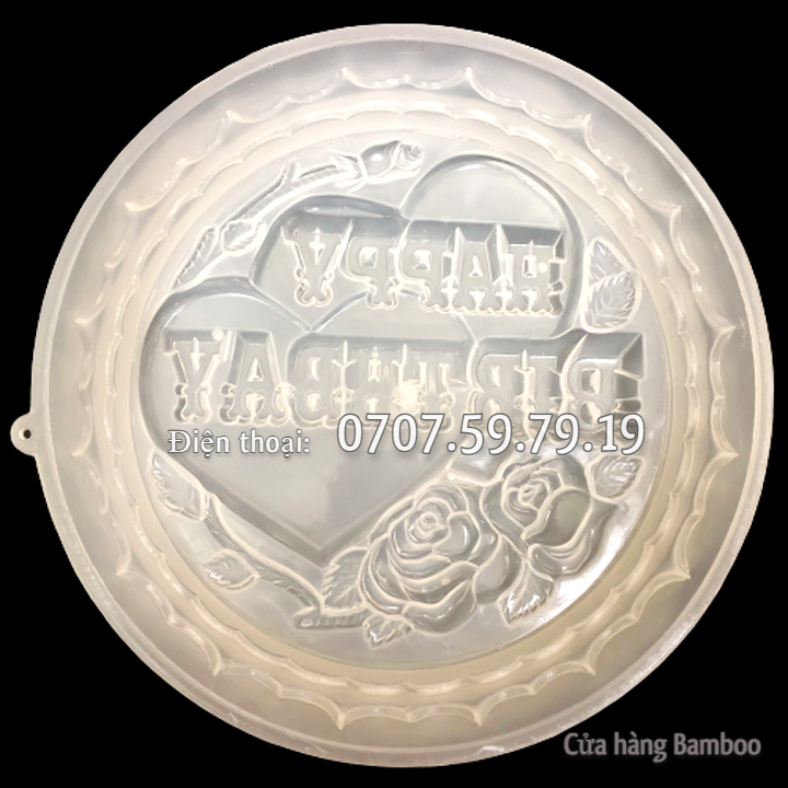 Khuôn trái tim đôi Happy Birthday hình tròn size 25 cm - Khuôn rau câu sinh nhật - Mã số 1019
