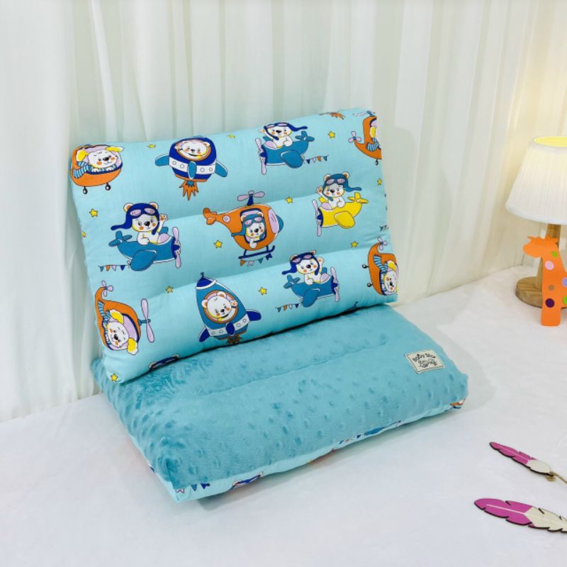 Gối nằm 2 mặt cho bé 1 mặt là cotton 1 mặt là nỉ nhung matxa mềm mại