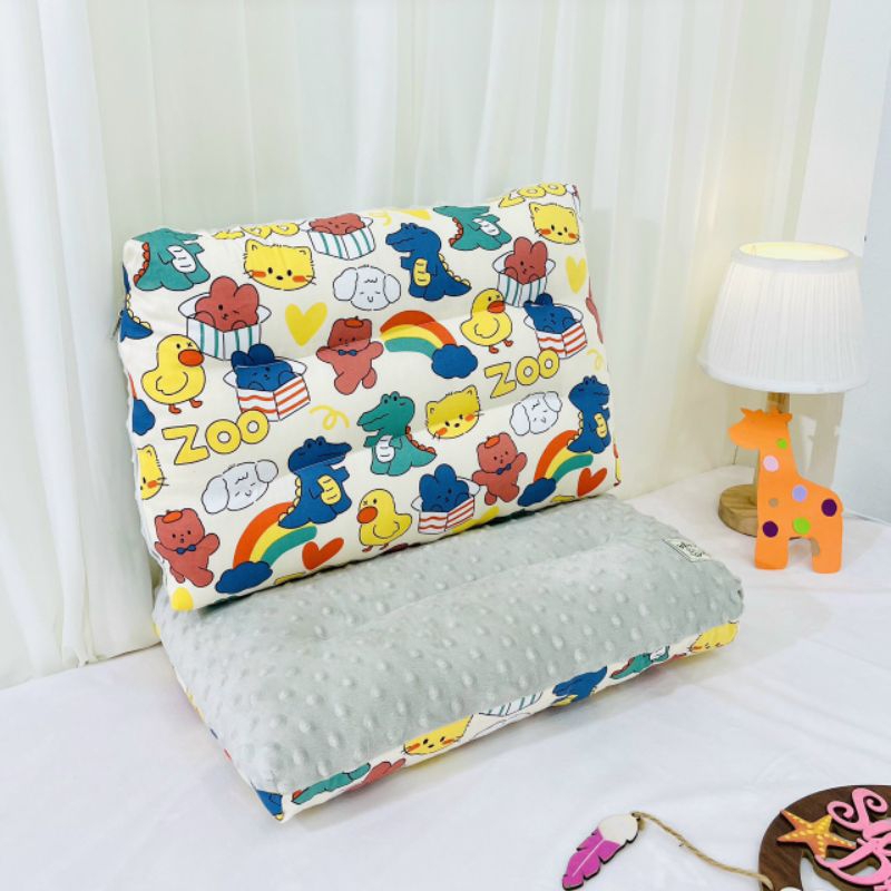 Gối nằm 2 mặt cho bé 1 mặt là cotton 1 mặt là nỉ nhung matxa mềm mại