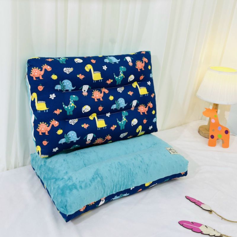 Gối nằm 2 mặt cho bé 1 mặt là cotton 1 mặt là nỉ nhung matxa mềm mại