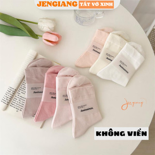 Tất vớ nữ cổ trung trơn Jengiang T2226 màu hồng chất cotton mềm mịn phong cách Nhật Bản