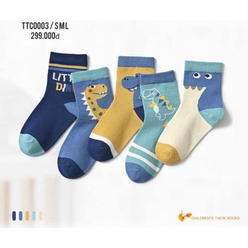 Combo 5 đôi tất khủng long cổ cao dày ấm đi mùa đông cho bé từ 1 đến 12 tuổi - Sơ sinh -Sỉ