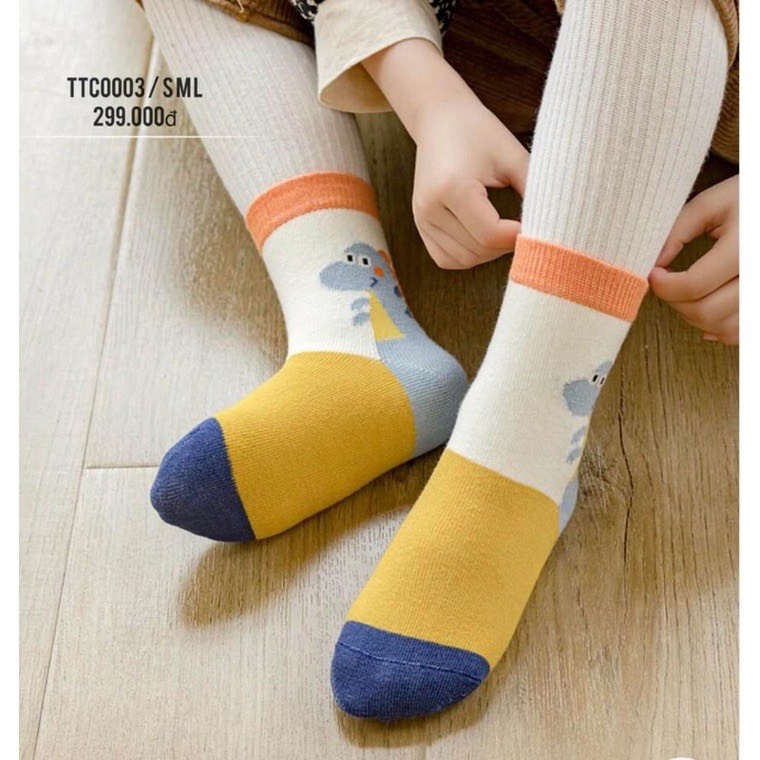 Combo 5 đôi tất khủng long cổ cao dày ấm đi mùa đông cho bé từ 1 đến 12 tuổi - Sơ sinh -Sỉ