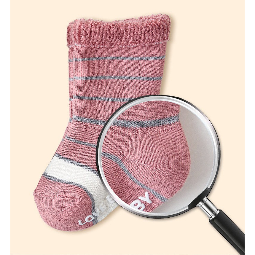 Set 3 đôi tất/vớ chống trượt cho bé cổ cao Hàn Quốc dày ấm cho bé