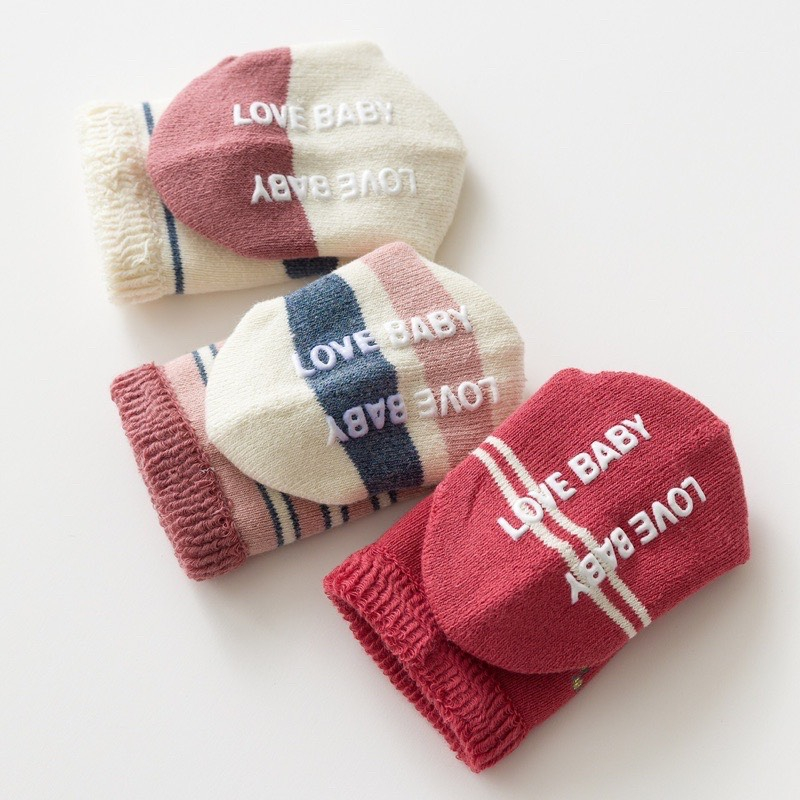 Set 3 đôi tất/vớ chống trượt cho bé cổ cao Hàn Quốc dày ấm cho bé