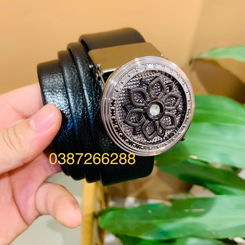 Thắt lưng mặt xoay đính màu đen mờ, Dây lưng xoay 360 thời trang