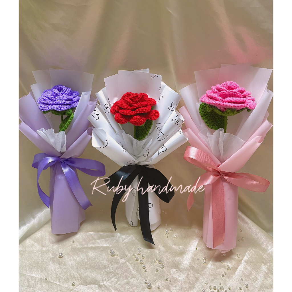 Bó hoa hồng len nhiều màu handmade quà tặng mẹ người yêu bạn bè quà tặng 20/10 8/3 sinh nhật