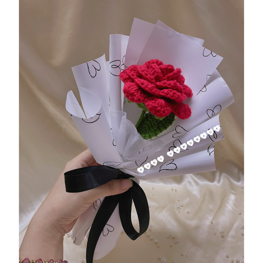 Bó hoa hồng len nhiều màu handmade quà tặng mẹ người yêu bạn bè quà tặng 20/10 8/3 sinh nhật