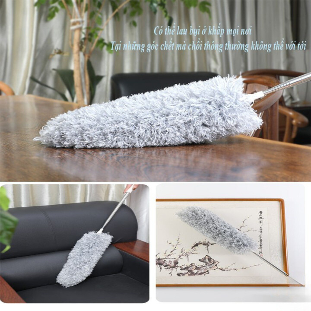 Chổi quét trần phủi bụi cán Inox dài 2,8m chổi phất trần sợi vải mềm mịn lau dọn nhà cửa quét bụi ô tô xoay 360 độ