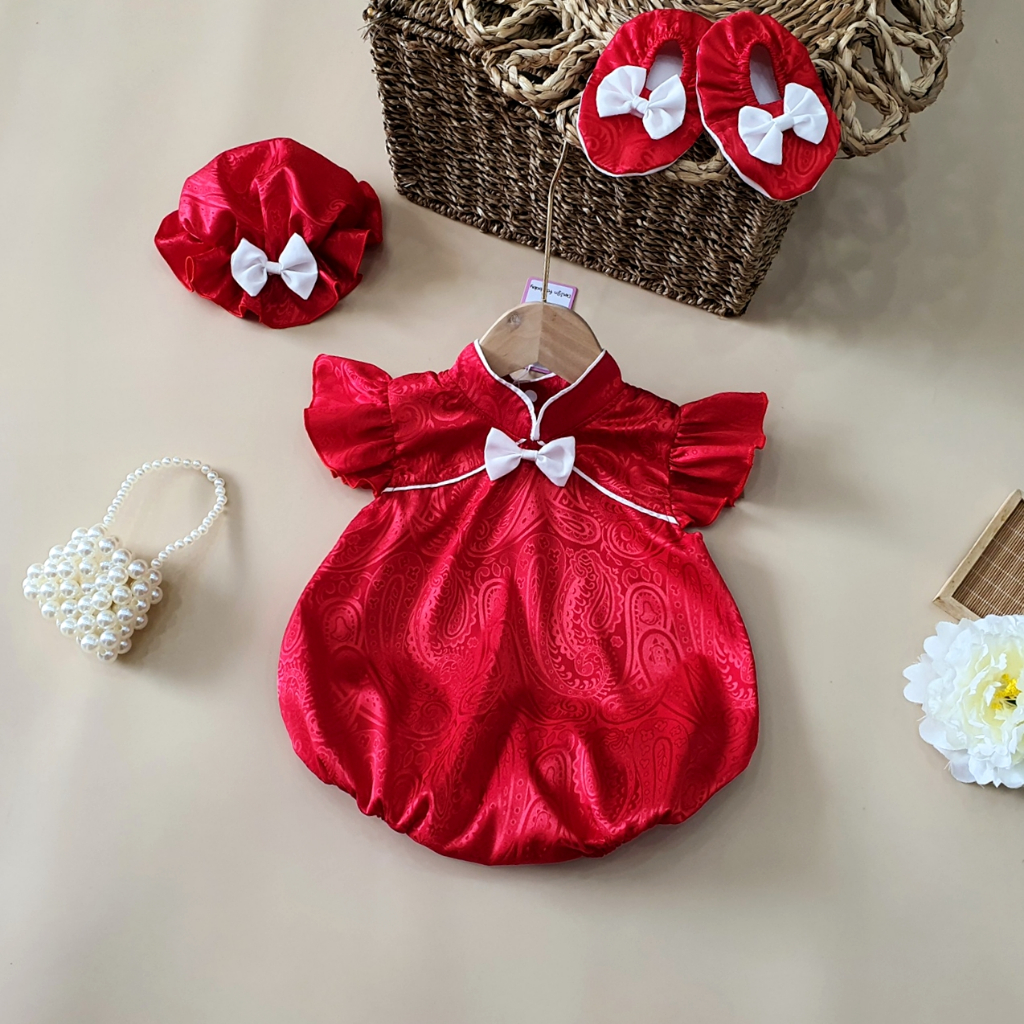 Body váy đỏ bé gái dễ thương 🍓[𝐓𝐀̣̆𝐍𝐆 𝐊𝐄̀𝐌 mũ+ giày vải🍓 Su Shop- body thiết kế sinh nhật thôi nôi cho bé