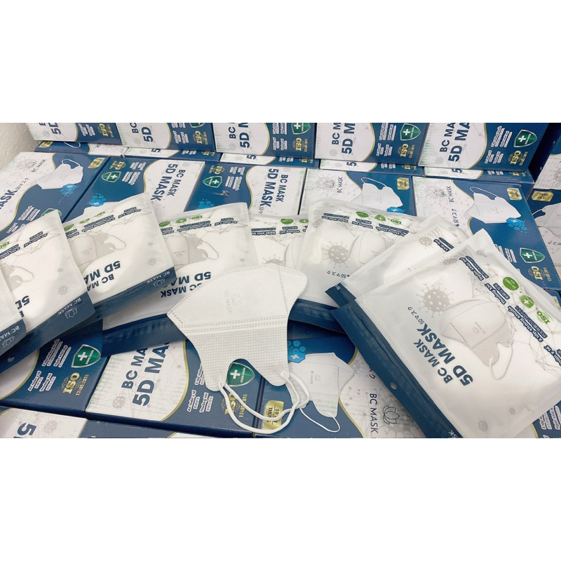 Hộp 100 Chiếc Khẩu Trang 5D BC trắng Mask 3 Lớp Kháng Khuẩn Cao Cấp