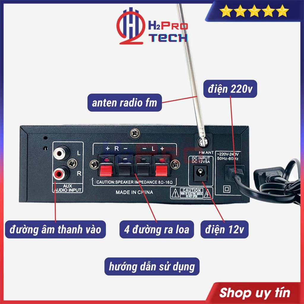 Âm Ly Bluetooth Mini 136Bt 500W Bluetooth 12V-220V, Amply Mini 12V Cao Cấp Nghe Nhạc Hay Hát Karaoke - H2Pro Tech