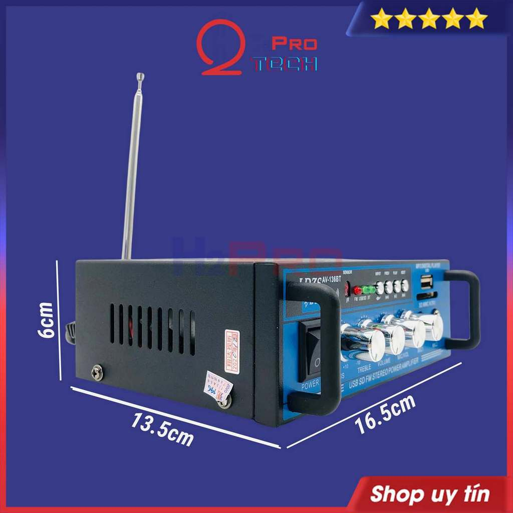 Âm Ly Bluetooth Mini 136Bt 500W Bluetooth 12V-220V, Amply Mini 12V Cao Cấp Nghe Nhạc Hay Hát Karaoke - H2Pro Tech