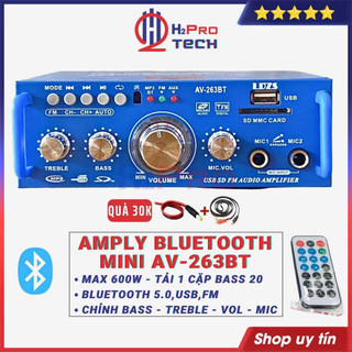 Âm ly Mini Bluetooth 12V 263Bt 600W, Nghe Nhạc Bluetooth Usb-Radio Fm-Hát Karaoke, Bán Hàng Rong, Quà 30K - H2Pro Tech