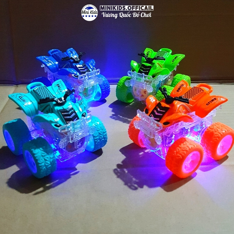 Xe địa hình quán tính phát sáng, xe máy 4 bánh chạy bánh đà có sẵn pin dành cho bé từ 2 tuổi - Đồ chơi MiniKids