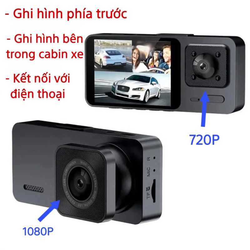 Camera Hành Trình Xe Hơi 1080P 3 Mắt S10 không wifi và 3 mắt plus có wifi
