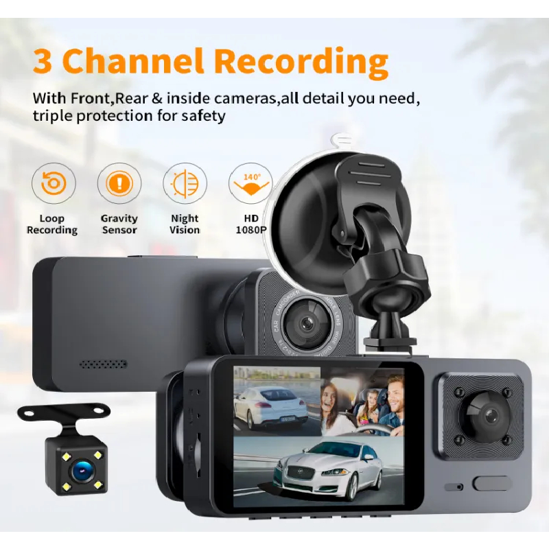 Camera Hành Trình Xe Hơi 1080P 3 Mắt S10 không wifi và 3 mắt plus có wifi