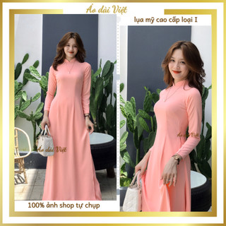 Áo dài màu hồng cam trơn truyền thống giáo viên công sở may sẵn lụa mỹ loại 1 cao cấp mềm mịn mát