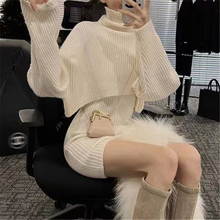 (Sẵn) Set áo len dài tay cổ lọ + váy 2 dây bản to dáng ngắn sexy quyến rũ thời trang nữ Thời trang Hàn Quốc