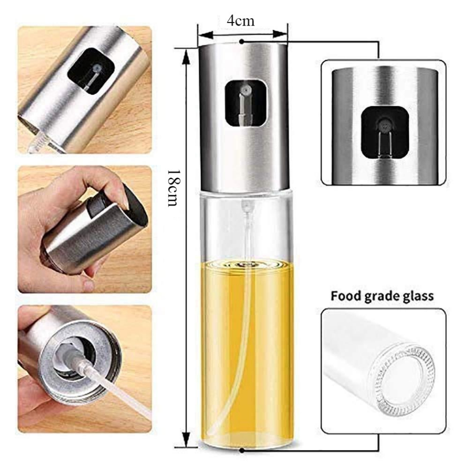 Bình xịt dầu ăn phun sương chai thủy tinh cao cấp 100ml, bình xịt dầu ăn cho nồi chiên không dầu, đồ dùng nhà bếp