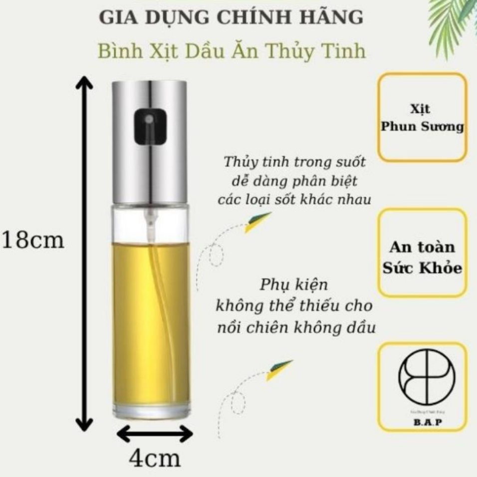 Bình xịt dầu ăn phun sương chai thủy tinh cao cấp 100ml, bình xịt dầu ăn cho nồi chiên không dầu, đồ dùng nhà bếp