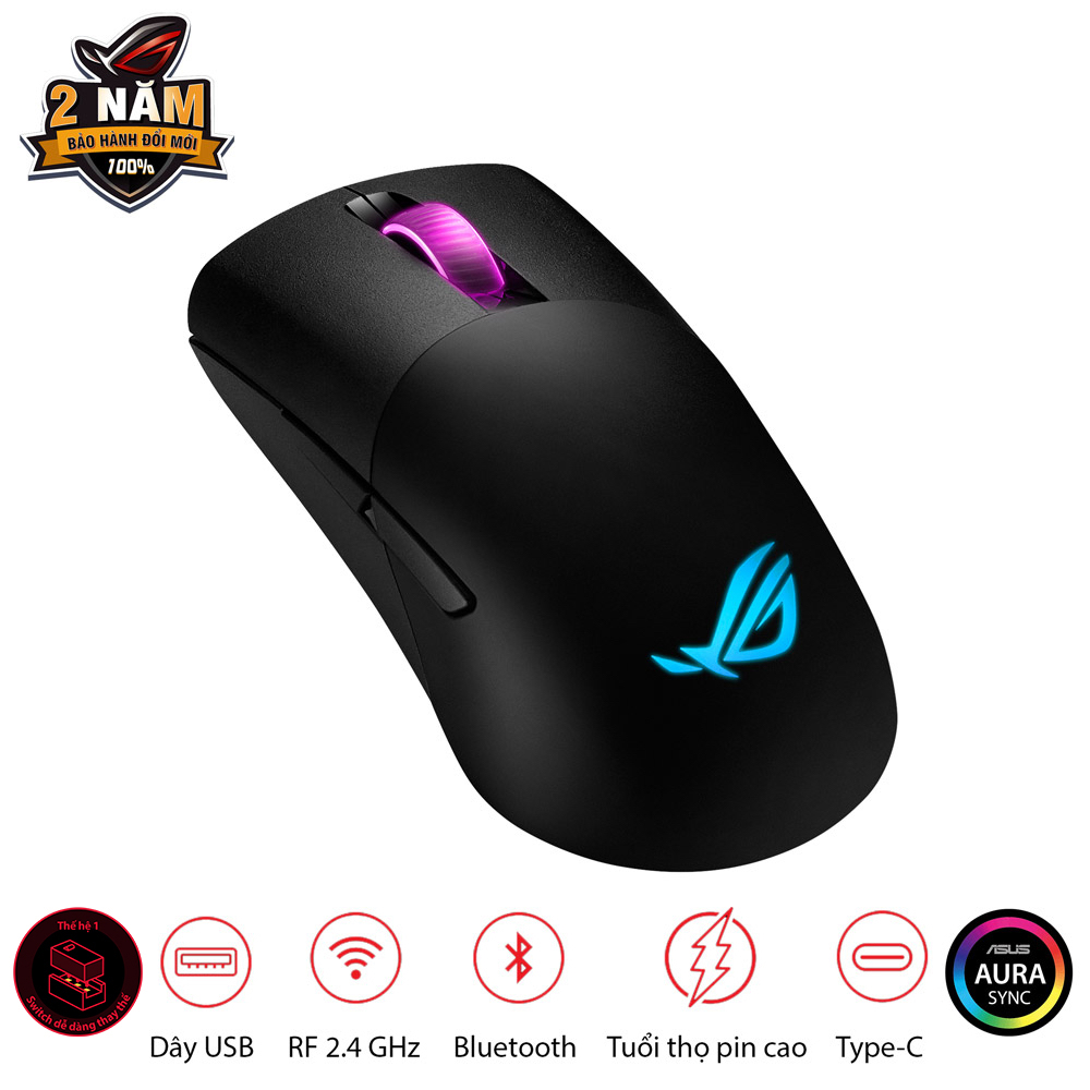 Chuột game không dây ROG KERIS Wireless, cảm biến ROG 16,000 dpi, switch dễ thay thế, feet chuột ROG Omni, Aura Sync