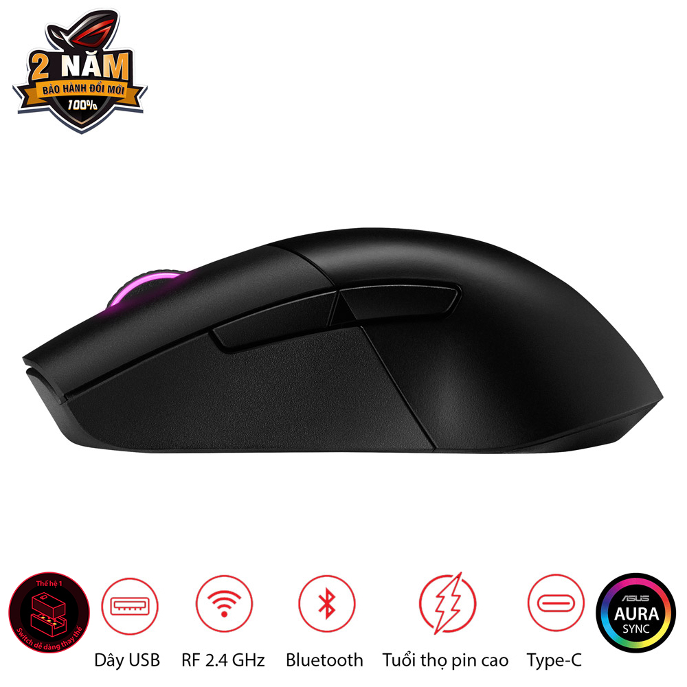 Chuột game không dây ROG KERIS Wireless, cảm biến ROG 16,000 dpi, switch dễ thay thế, feet chuột ROG Omni, Aura Sync