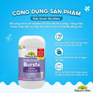 Viên Nhai Cho Bé Nature’s Way Kids Smart Calcium + Vitamin D3 Burstlets Bổ Sung Canxi Phát Triển Chiều Cao - Hộp 50 Viên