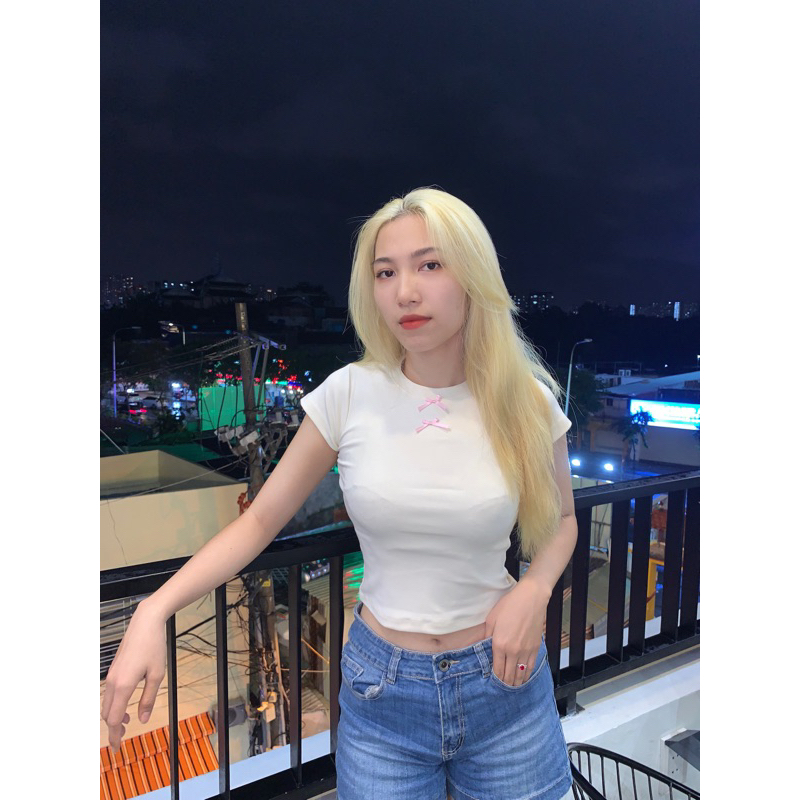 Áo Thun Baby Tee Đính Nơ Form Babytee Mini Tee Ôm Body Tay Ngắn Cotton Premium