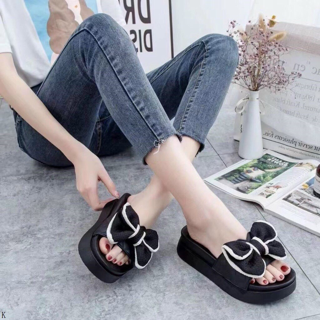 Lainiki Dép Sandal Phối Nơ phong cách Hàn Quốc tôn dáng 5cm chất liệu EVA Cao Cấp JX666