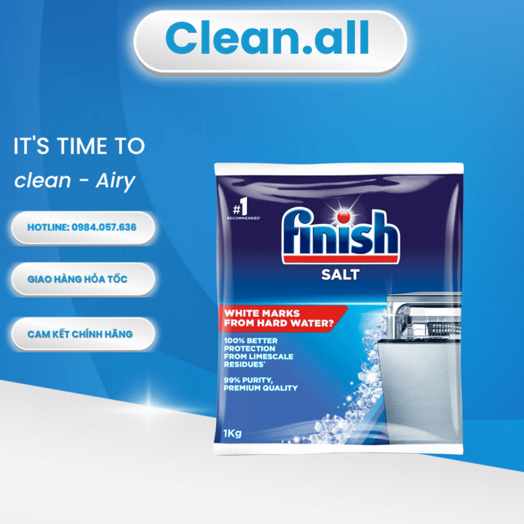 Combo viên rửa bát Finish all in one max 100v + muối rửa bát finish 1kg + Nước bóng 400ml Chính Hãng Finish