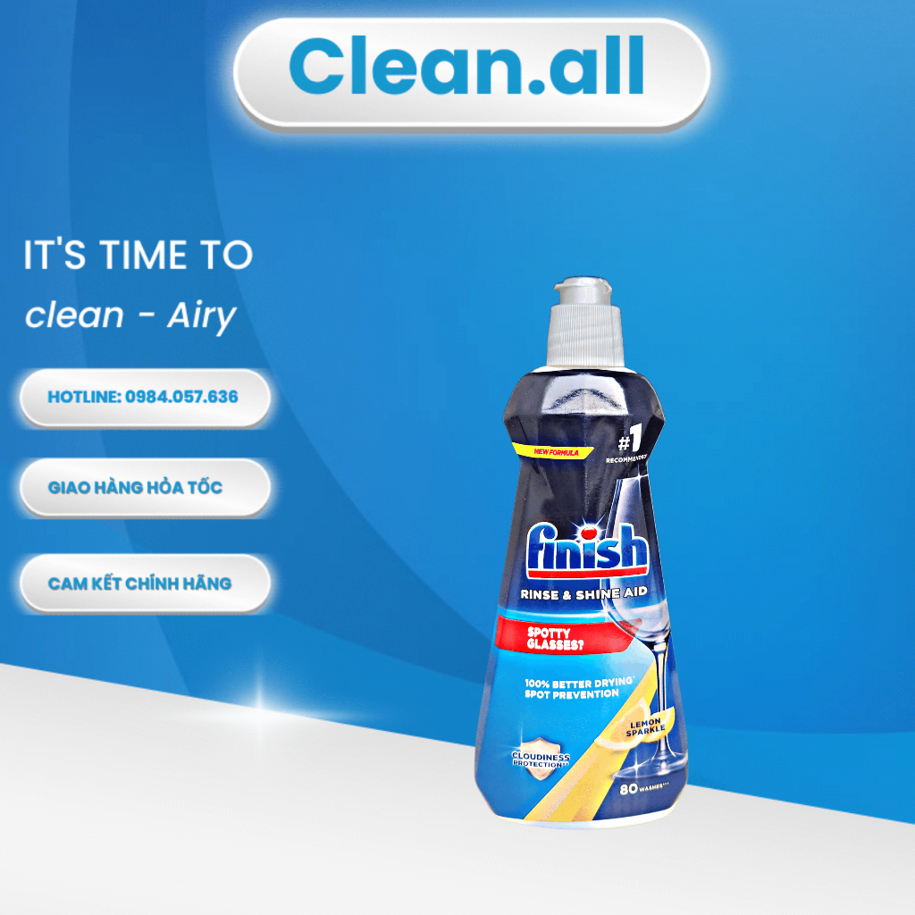 Combo viên rửa bát Finish all in one max 100v + muối rửa bát finish 1kg + Nước bóng 400ml Chính Hãng Finish