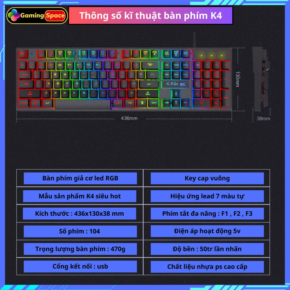 Bàn phím gaming, Bàn phím máy tính K4 chuyên game pc cao cấp Led RGB | BigBuy360 - bigbuy360.vn