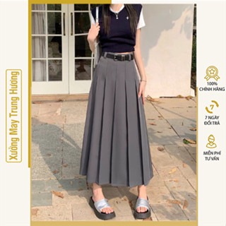  Chân Váy Xếp Ly Dáng Dài  Hai Màu Đen Ghi Dài 90cm Ms02  k kèm đai  