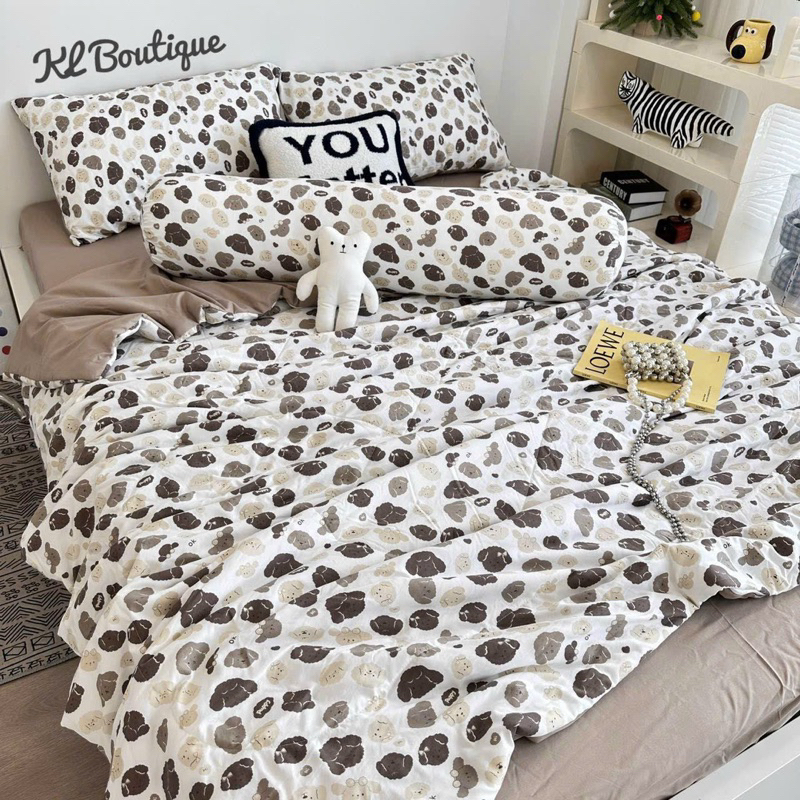 Bộ Chăn Ga Gối Cotton Đũi 5 món chăn chần bông Xơ Đậu Nành Cotton Đũi Hàn Quốc