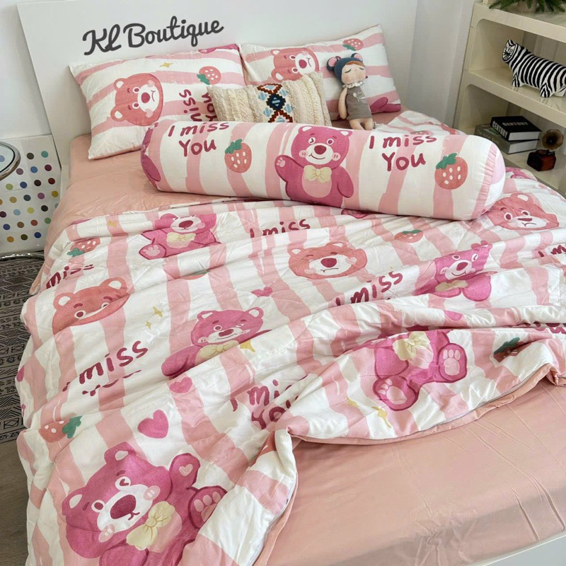 Bộ Chăn Ga Gối Cotton Đũi 5 món chăn chần bông Xơ Đậu Nành Cotton Đũi Hàn Quốc