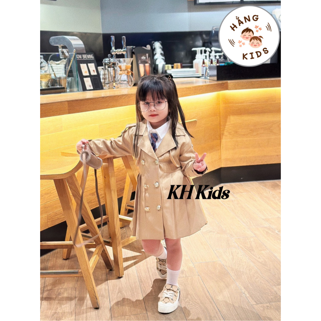 SET 4 chi tiết: áo măng tô, áo sơ mi, váy, cà vạt 2 màu cho bé đi chơi, đi học cá tính