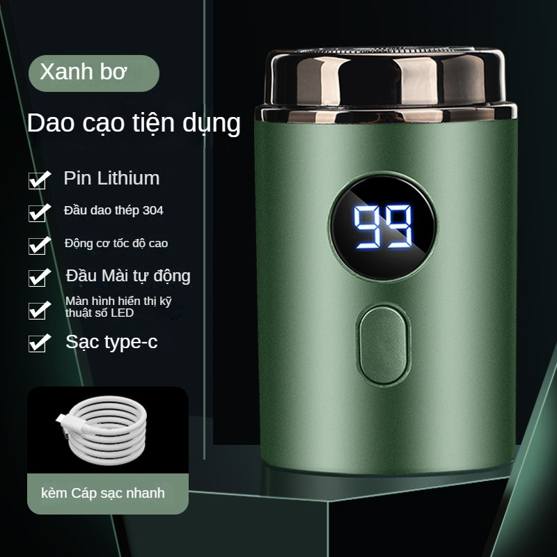 Máy cạo râu mini lưỡi tự mài, màn hình led hiển thị pin, dao cạo râu tiện dụng bỏ túi, sạc nhanh type C, bỏ túi du lịch