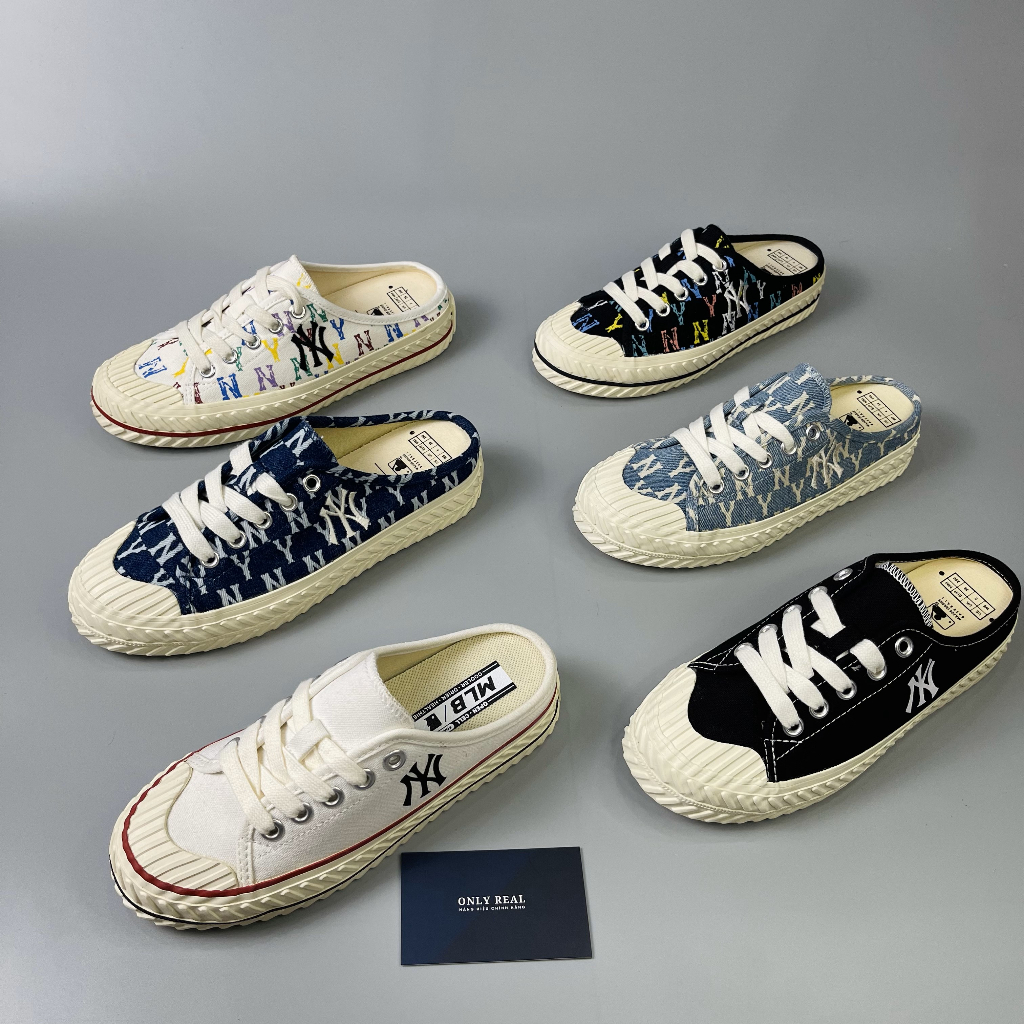 Giày MLB Mule Chính hãng, Giày sục đạp gót MLB Logo NY Playball Monogram thời trang nam nữ unisex