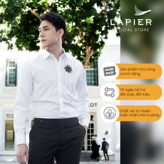 Áo sơ mi trắng nam cao cấp lapier tay dài thêu đính thủ công dải pha lê hoa sm021