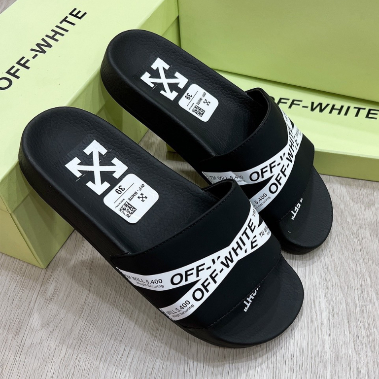 Dép nam quai ngang OFF WHITE iN dây chéo SÀNH ĐIỆU 2 MÀU TRẮNG ĐEN