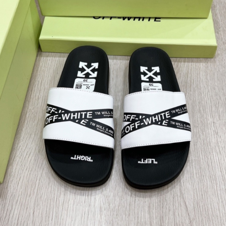 Dép nam quai ngang OFF WHITE iN dây chéo SÀNH ĐIỆU 2 MÀU TRẮNG ĐEN