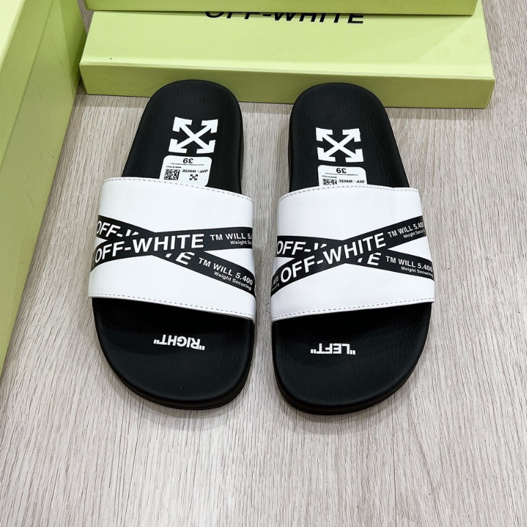 Dép nam quai ngang OFF WHITE iN dây chéo SÀNH ĐIỆU 2 MÀU TRẮNG ĐEN