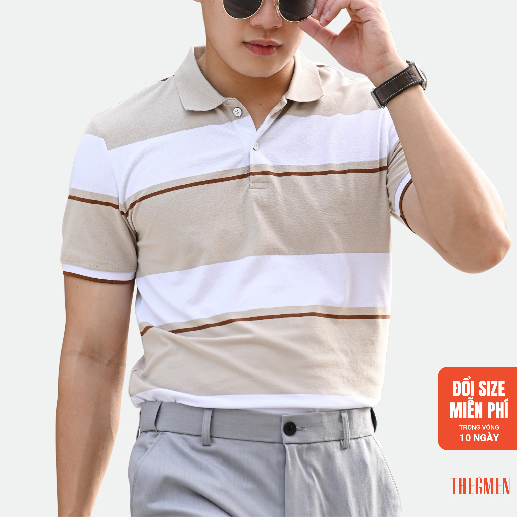 Áo polo nam kẻ P23 STRIPE POLO vải cá sấu 100% cotton, form Slimfit - THE GMEN ELEGANT EST 2017