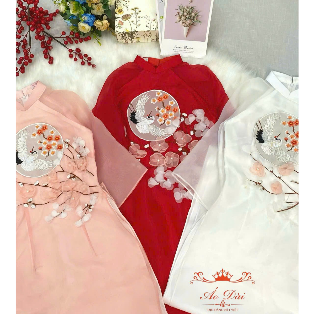 Áo dài cách tân Uyển Đào vải tơ Organza đính kết cao cấp giá xưởng